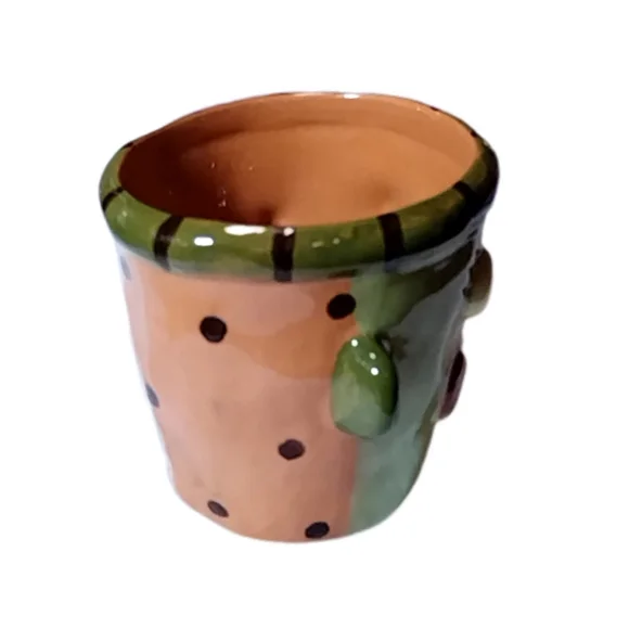 👣4/$20. Green Glazed Ceramic Funny Face Minimalist Planter - Picture 4 of 7